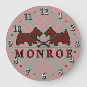 Clan Monroe Munro Tartan Scottie Dogs Large Clock