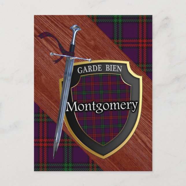 Clan Montgomery Tartan Sword & Shield Postcard (Front)