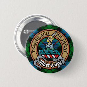 Clan Morrison Crest over Hunting Tartan 2 Inch Round Button
