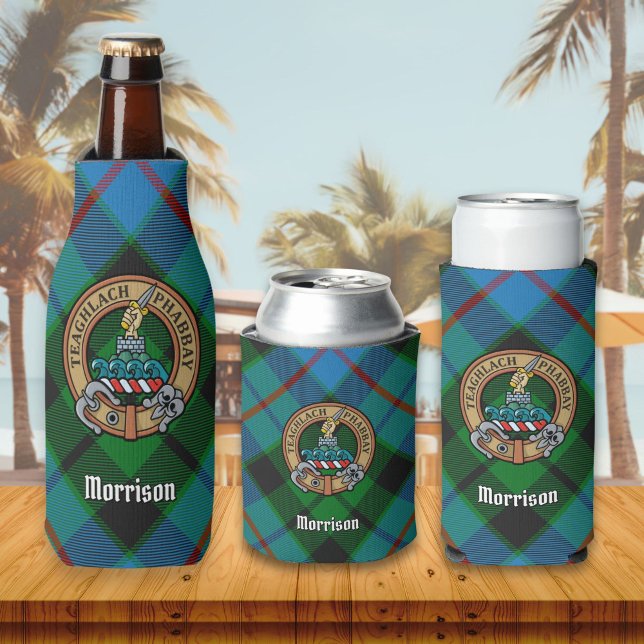 Clan Morrison Crest over Hunting Tartan Bottle Cooler (Creator Uploaded)