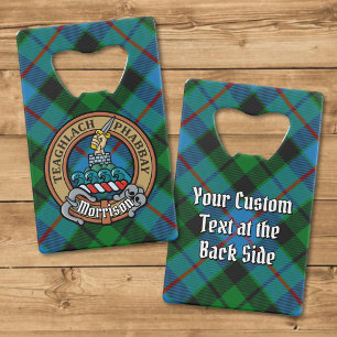 Clan Morrison Crest over Hunting Tartan Credit Card Bottle Opener