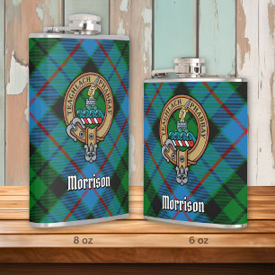 Clan Morrison Crest over Hunting Tartan Hip Flask