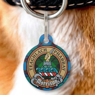 Clan Morrison Crest over Hunting Tartan Pet Tag