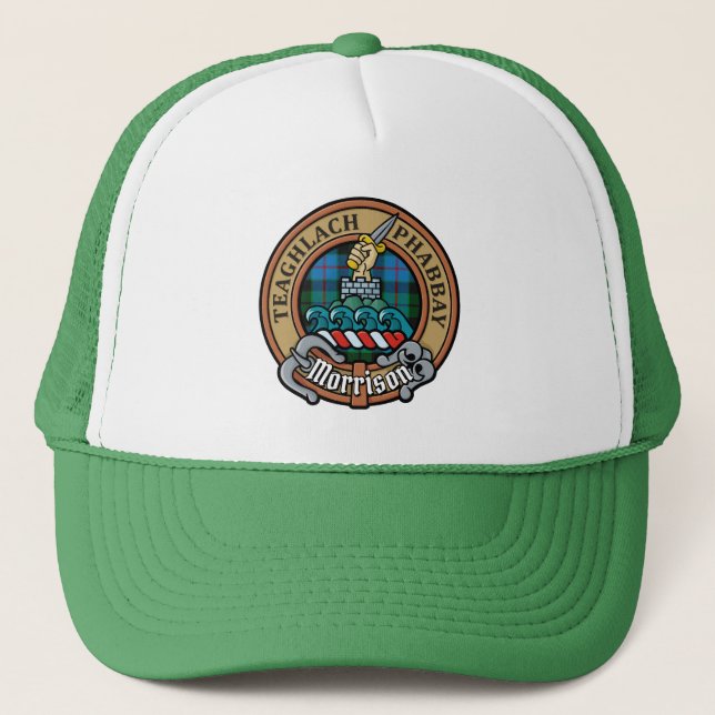 Clan Morrison Crest over Hunting Tartan Trucker Hat (Front)