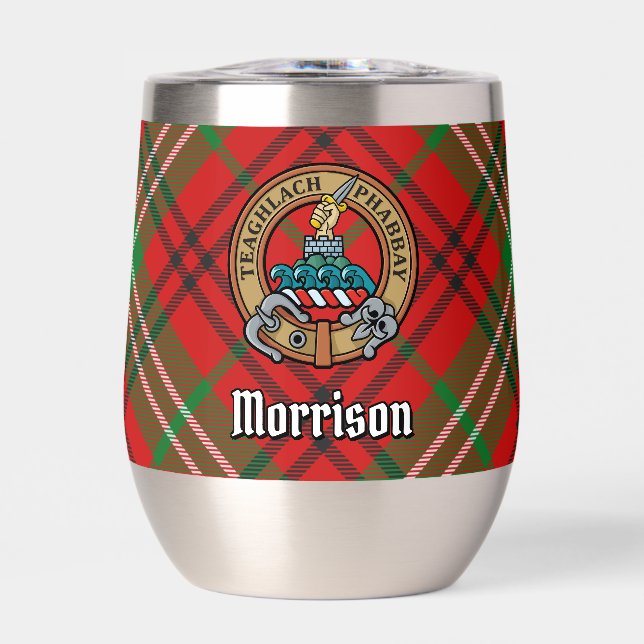 Clan Morrison Crest over Red Tartan (Front)