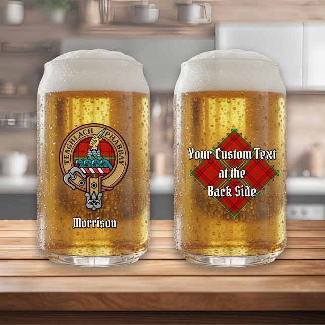 Clan Morrison Crest over Red Tartan Can Glass (Creator Uploaded)