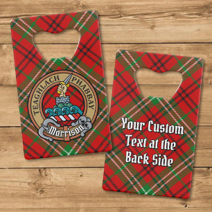 Clan Morrison Crest over Red Tartan Credit Card Bottle Opener