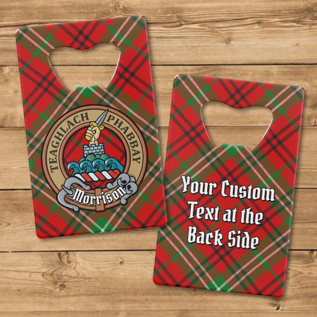Clan Morrison Crest over Red Tartan Credit Card Bottle Opener (Creator Uploaded)