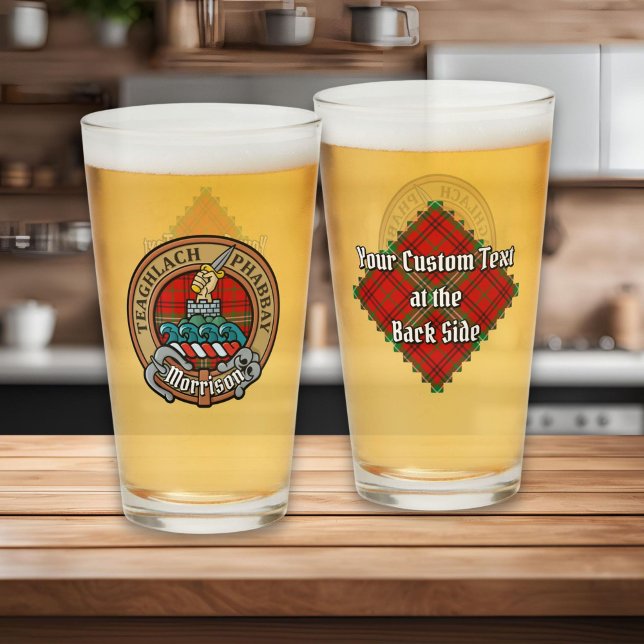 Clan Morrison Crest over Red Tartan Glass (Creator Uploaded)