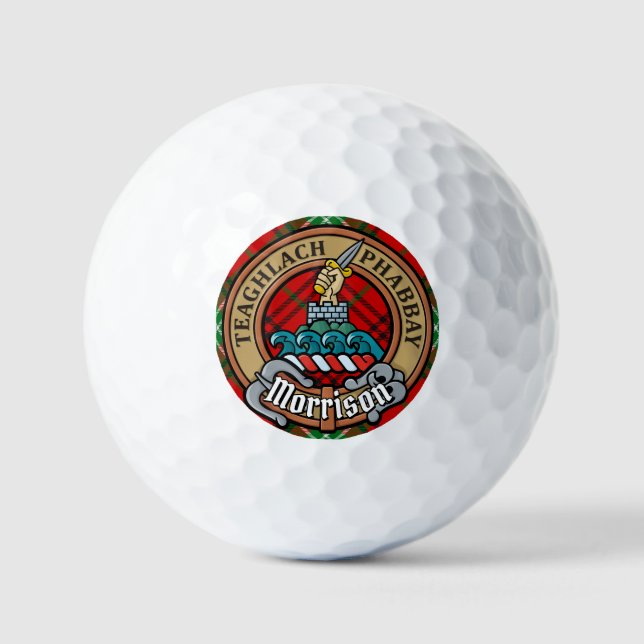 Clan Morrison Crest over Red Tartan Golf Balls (Front)