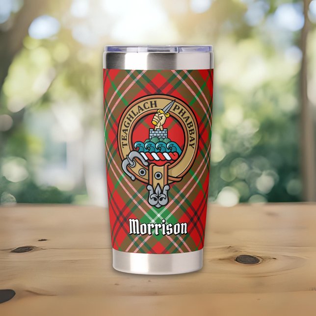 Clan Morrison Crest over Red Tartan Insulated Tumbler (Creator Uploaded)