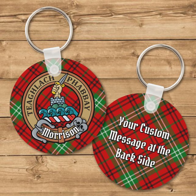 Clan Morrison Crest over Red Tartan Keychain (Creator Uploaded)