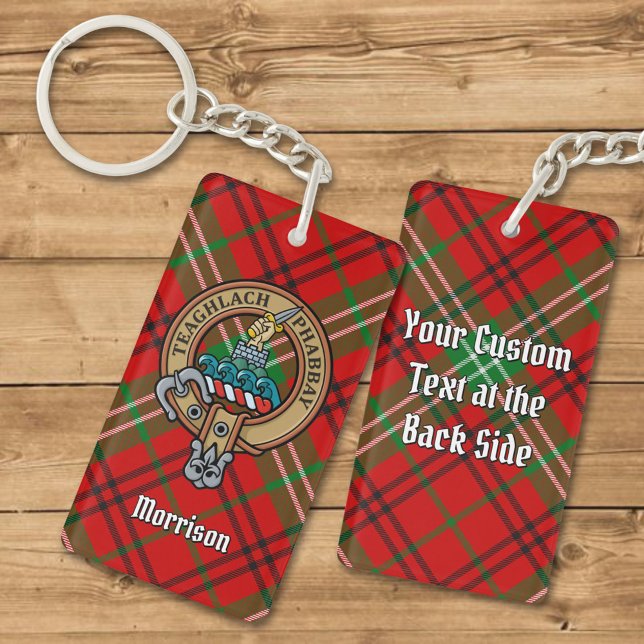 Clan Morrison Crest over Red Tartan Keychain (Creator Uploaded)