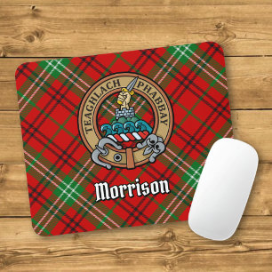 Clan Morrison Crest over Red Tartan Mouse Pad