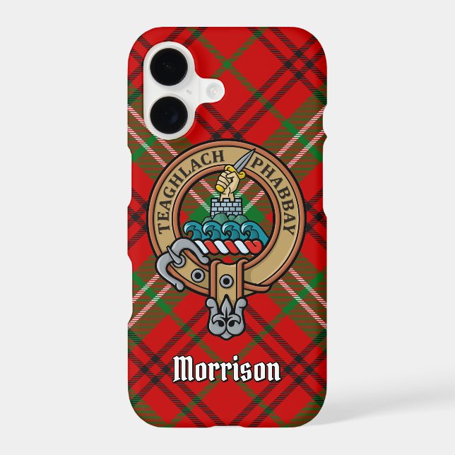 Clan Morrison Crest sur Red Tartan coque iphone (Verso)