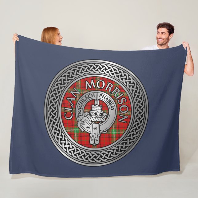 Clan Morrison Crest & Tartan Knot Fleece Blanket (In Situ)