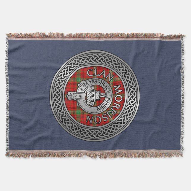 Clan Morrison Crest & Tartan Knot Throw Blanket (Front)