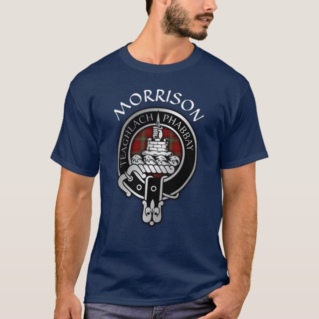 Clan Morrison Crest & Tartan T-Shirt (Front)