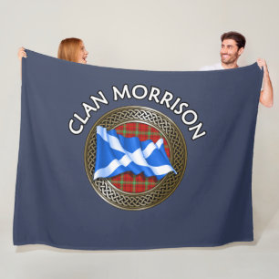 Clan Morrison Tartan Knot & Flag Fleece Blanket