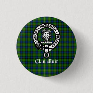 Clan Muir Crest Badge and Tartan 1 Inch Round Button
