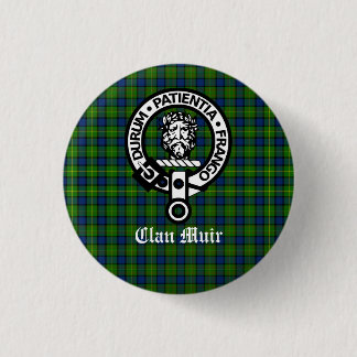 Clan Muir Crest Badge and Tartan 1 Inch Round Button