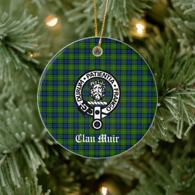 Clan Muir or More Crest Badge & Tartan Ceramic Ornament (Tree)