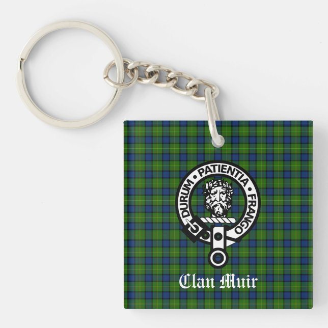 Clan Muir or More Crest Badge & Tartan Keychain (Front)