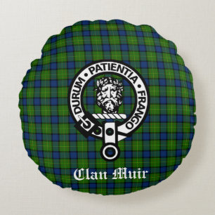 Clan Muir or More Crest Badge & Tartan Round Pillow