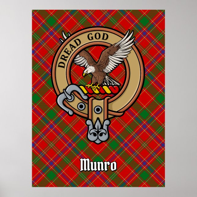 Clan Munro Crest over Tartan Poster (Front)