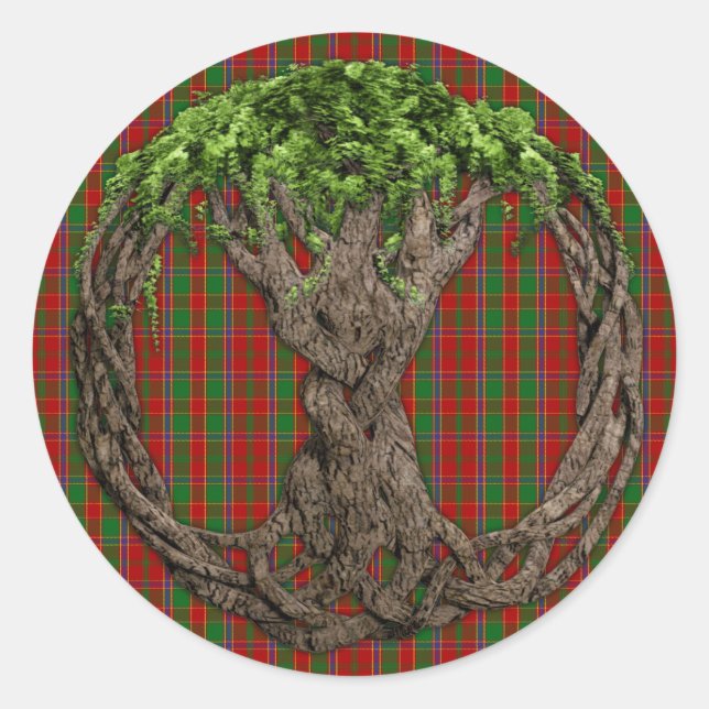 Clan Munro Tartan And Celtic Tree Of Life Classic Round Sticker (Front)