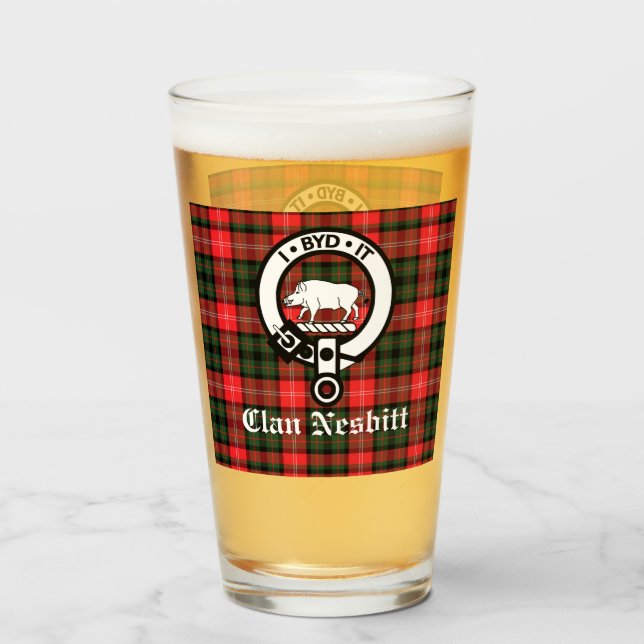 Clan Nesbitt Crest Badge & Tartan Personalized   Glass (Front Filled)