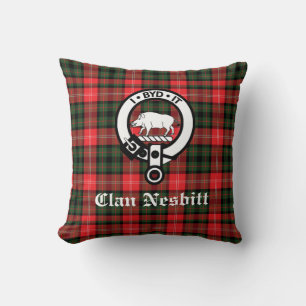 Clan Nesbitt Crest Badge & Tartan Personalized Throw Pillow