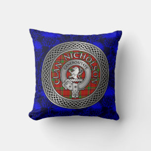 Clan Nicholson Crest & Tartan Knot Throw Pillow