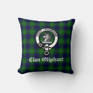 Clan Oliphant Crest Badge and Tartan Throw Pillow