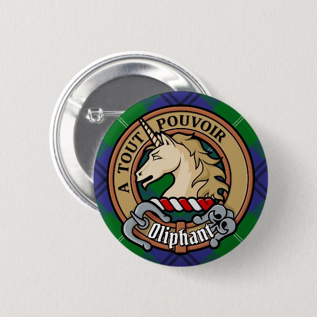 Clan Oliphant Crest over Tartan 2 Inch Round Button (Front & Back)