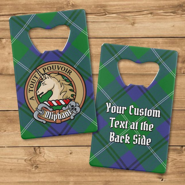 Clan Oliphant Crest over Tartan Credit Card Bottle Opener (Creator Uploaded)