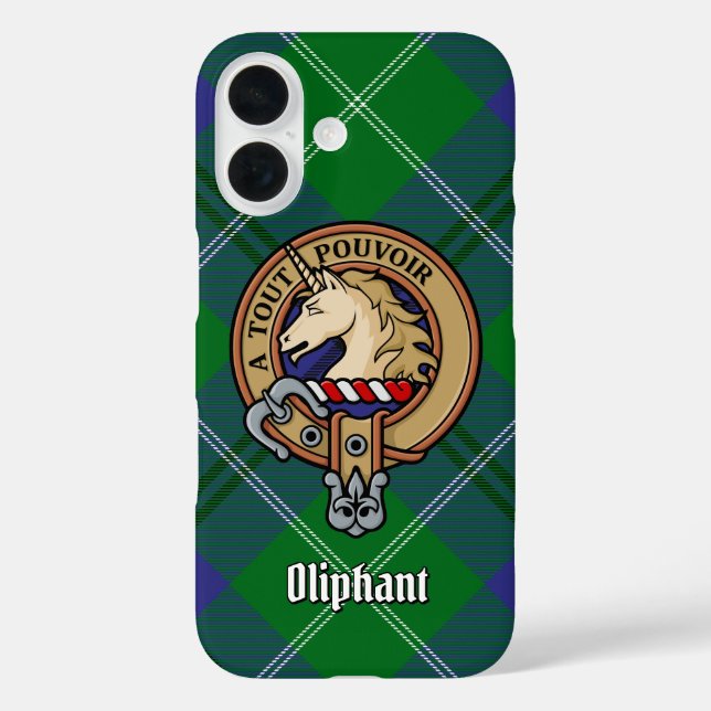 Clan Oliphant Crest over Tartan iPhone Case (Back)