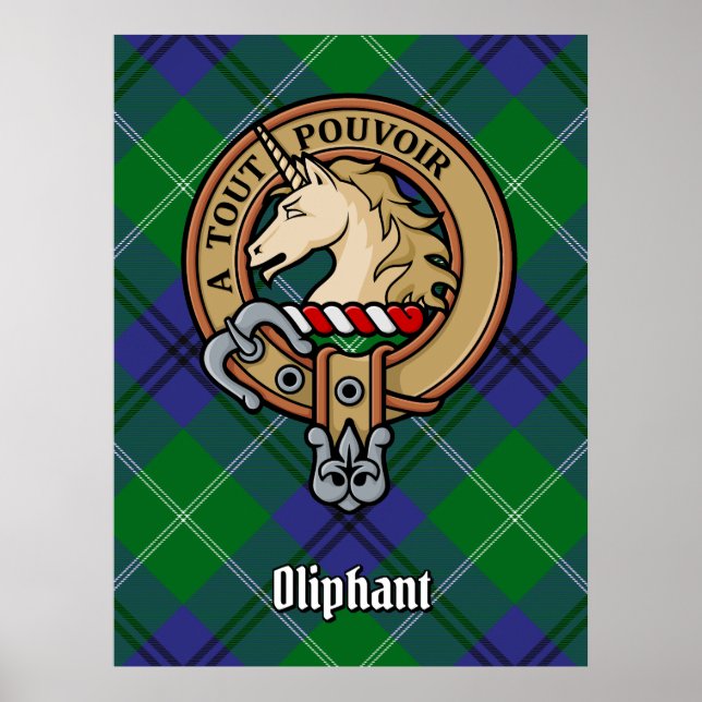 Clan Oliphant Crest over Tartan Poster (Front)