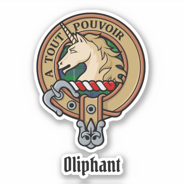 Clan Oliphant Crest over Tartan Sticker (Front)