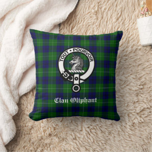 Clan Oliphant Tartan and Crest Badge Throw Pillow