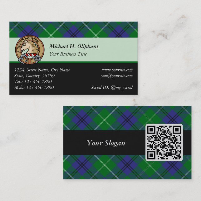 Clan Oliphant Tartan Carte de visite (Devant / Derrière)