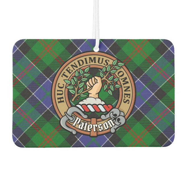 Clan Paterson Crest over Tartan Air Freshener (Front)