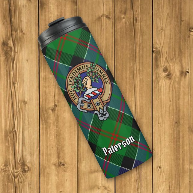 Clan Paterson Crest over Tartan Thermal Tumbler (Creator Uploaded)