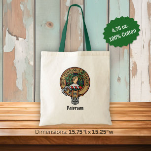 Clan Paterson Crest over Tartan Tote Bag
