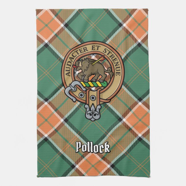 Clan Pollock Crest Kitchen Towel (Vertical)