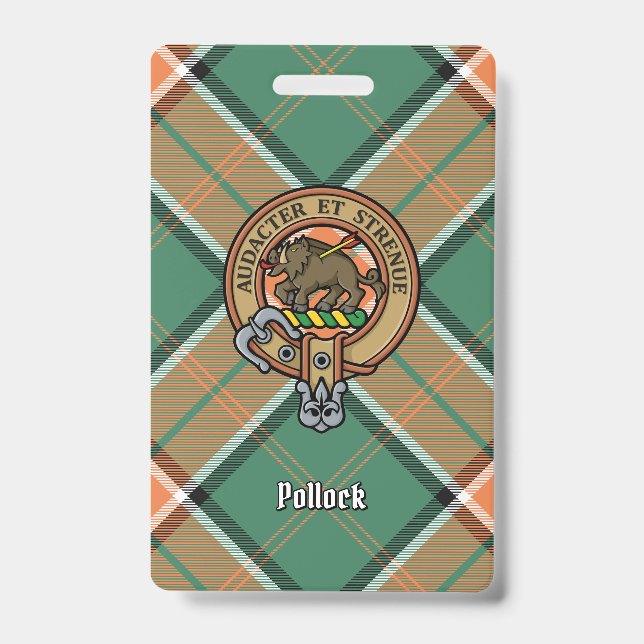 Clan Pollock Crest over Tartan Badge (Front)