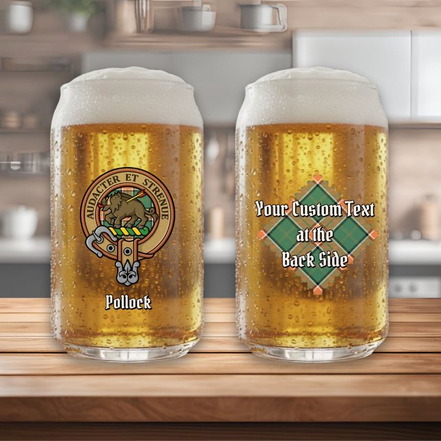 Clan Pollock Crest over Tartan Can Glass (Creator Uploaded)