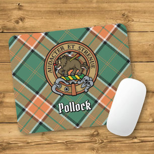 Clan Pollock Crest over Tartan Mouse Pad