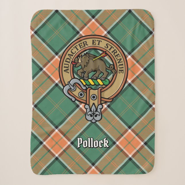 Clan Pollock Crest over Tartan Sherpa Blanket (Front)