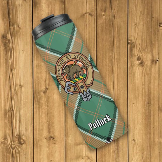 Clan Pollock Crest over Tartan Thermal Tumbler (Creator Uploaded)